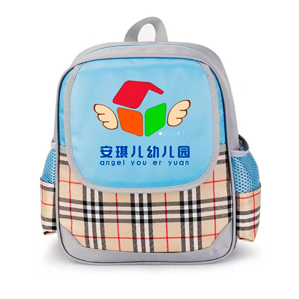 雙肩灰格子+藍(lán)色幼兒書(shū)包